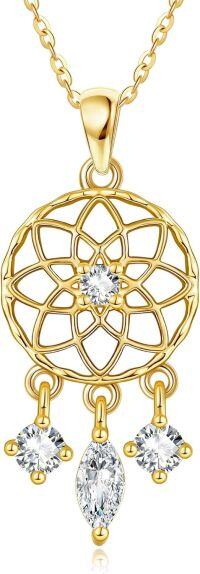 wholesale 14K Gold Dreamcatcher Pendant with Cubic Zirconia and Chain - Unique Boho Style Necklaces for Women-Dream Catcher