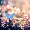 wholesale 925 Sterling Silver Blue Fire Opal Butterfly Pendant Necklace Minimalist Charm s for Her-0-5