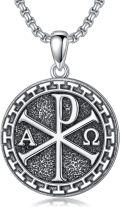 wholesale 925 Sterling Silver Round Chi Rho Alpha Omega XP Symbol Necklace for Men Women -0-0