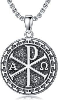 wholesale 925 Sterling Silver Round Chi Rho Alpha Omega XP Symbol Necklace for Men Women -Style 1