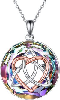 wholesale 925 Sterling Silver Round Rainbow Mystic Quartz Celtic Knot Pendant Necklace-Purple-Celtic Necklace for Women