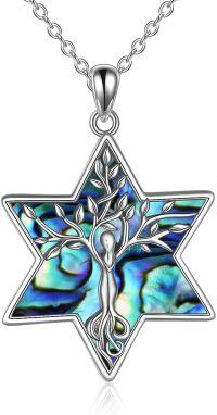 wholesale 925 Sterling Silver Abalone Shell Tree of Life Necklace w/Moon & Star Pendants-E-Abalone Star of David