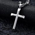 wholesale 925 Sterling Silver Beveled Edge Cross Pendant Necklace for Men Women - 4mm Box Chain  Set-0-1
