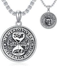 wholesale 925 Sterling Silver Round Pendant with Raven and Hourglass Design - Memento Mori Necklace for Men Women Gifts-Style 2