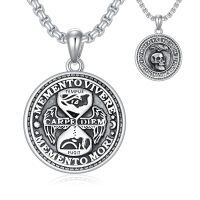 wholesale 925 Sterling Silver Round Pendant with Raven and Hourglass Design - Memento Mori Necklace for Men Women Gifts-Style 2