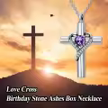 TOUPOP Sterling Silver Birthstone Cross Urn Necklace For Ashes Memorial Keepsake-0-4