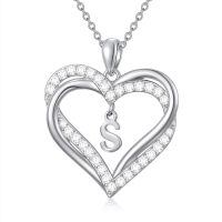 TOUPOP Sterling Silver Heart Initial A-Z Letter Pendant Necklace-undefined