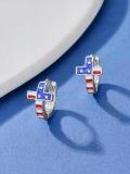 wholesale 925 Sterling Silver American Flag Cross Huggie Earrings for Women s-0-3