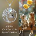 wholesale 925 Sterling Silver Tree of Life Necklace with Synthetic Moonstone for Women, Elegant Cat Pendant Jewelry Gift, Nature-Inspired Design-0-2