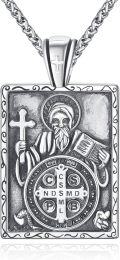 wholesale 925 Sterling Silver Saint Benedict Medal with Jesus Christ INRI Cross Crucifix Pendant Necklace for Men & Women-0-0