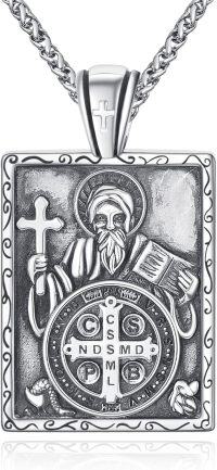 wholesale 925 Sterling Silver Saint Benedict Medal with Jesus Christ INRI Cross Crucifix Pendant Necklace for Men & Women-F-Saint Benedict Tag Medal
