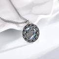 wholesale 925 Sterling Silver Wolf Head Abalone Shell Celtic Knot Round Pendant Necklace for Women Animal Lovers Gift-0-2
