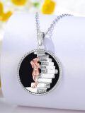wholesale 925 Sterling Silver Round Abalone Shell Girl Reading Books Pendant Necklace for Women-0-9