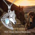 wholesale 925 Sterling Silver Horse Head with Blue Moonstone and Cubic Zirconia Pendant Necklace-0-2