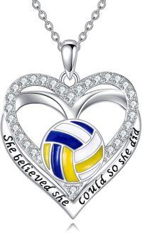wholesale 925 Sterling Silver Volleyball Enamel Heart Pendant Necklace for Women Sport Gift-Volleyball