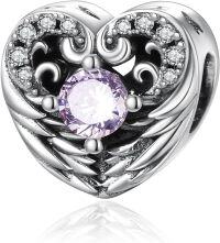 wholesale 925 Sterling Silver Stone Angel Wing Charm Bracelet Jewelry Gift for Women-06 June - Alexandrite