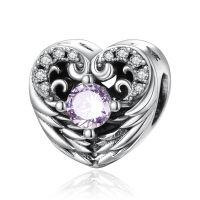 wholesale 925 Sterling Silver Stone Angel Wing Charm Bracelet Jewelry Gift for Women-06 June - Alexandrite