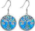 wholesale 925 Sterling Silver Turquoise Tree of Life Triskele Trinity Knot Leverback Dangle Drop Earrings - Vintage Style Lucky  for Her-0-4