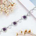 wholesale 925 Sterling Silver Amethyst Birthstone Bracelet - Heart Shape, Hypoallergenic, 6.5 + 2 Extender, Lobster Clasp, Gift for Women-0-3