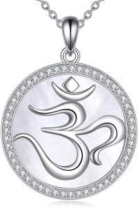 wholesale 925 Sterling Silver Om Symbol Pendant with Cubic Zirconia Circle Chain Necklaces for Women Gifts-OM