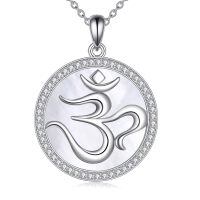 wholesale 925 Sterling Silver Om Pendant Necklace Wholesale With Mother Of Pearl And Crystal-OM