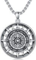 wholesale 925 Sterling Silver Turquoise Inlay Compass Pendant Necklace for Men & Women-0-0