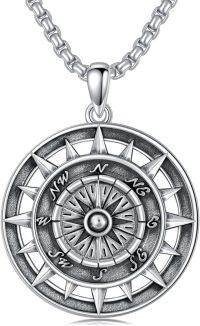 wholesale 925 Sterling Silver Compass Pendant Necklace  with Vintage Design for Men & Women-Style 01-Sliver Compass