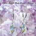 wholesale 925 Sterling Silver Teardrop Crystal Aurora Borealis Drop Dangle Earrings with Flowers and Leaves Design for Women's Gift-0-5