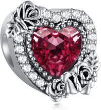 wholesale 925 Sterling Silver Rose Birthstone Charms Heart Pendant Bracelet for Women-01-January-Loyal