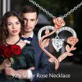 wholesale 925 Sterling Silver & Rose Gold Plated Heart-Shaped Pendant with Cubic Zirconia and Flower Design Necklace-0-4