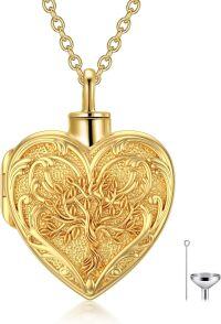 wholesale Gold/Silver Heart Tree of Life Urn Necklace for Ashes Keepsake Memorial Jewelry with Funnel and Fill Tool-C-Gold tree locket A-Locket Only