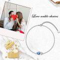 wholesale 925 Sterling Silver Blue Heart Crystal Ankle Anklet with Chain and Clasp - Adjustable Size for Women Girls-0-4