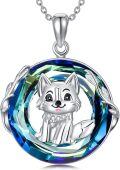 wholesale 925 Sterling Silver Round Blue Crystal Bird Pendant Necklace-0-1