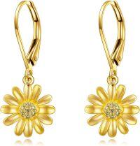 wholesale Gold 14K Yellow Gold Plated Flower Drop Earrings with Leverback Closure for Women-daisy