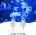 wholesale 925 Sterling Silver Turquoise Jellyfish Dangle Earrings with Blue Crystal Accents-0-4