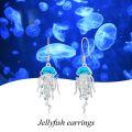 wholesale 925 Sterling Silver Turquoise Jellyfish Dangle Earrings with Blue Crystal Accents-0-4