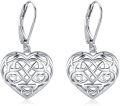 wholesale 925 Sterling Silver Celtic Knot Heart Drop Earrings for Women Girls  4cm Long-0-0