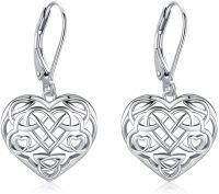 wholesale 925 Sterling Silver Celtic Knot Heart Drop Earrings for Women Girls  4cm Long-Heart Earring B