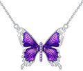 wholesale 925 Sterling Silver Blue and Purple Enamel Butterfly Pendant Necklace for Women-0-0
