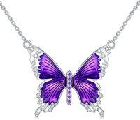 wholesale 925 Sterling Silver Blue and Purple Enamel Butterfly Pendant Necklace for Women-Pirple Oil