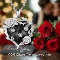 wholesale 925 Sterling Silver Black Enamel Flower Heart Keepsake Pendant with Chain-0-1