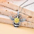 wholesale 925 Sterling Silver CZ Sunflower Bee Pendant Necklace Honeycomb Bumblebee s for Women Girls Wife-0-2