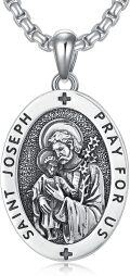 wholesale 925 Sterling Silver  Saint Joseph Medal Pendant Necklace for Men & Women-0-0