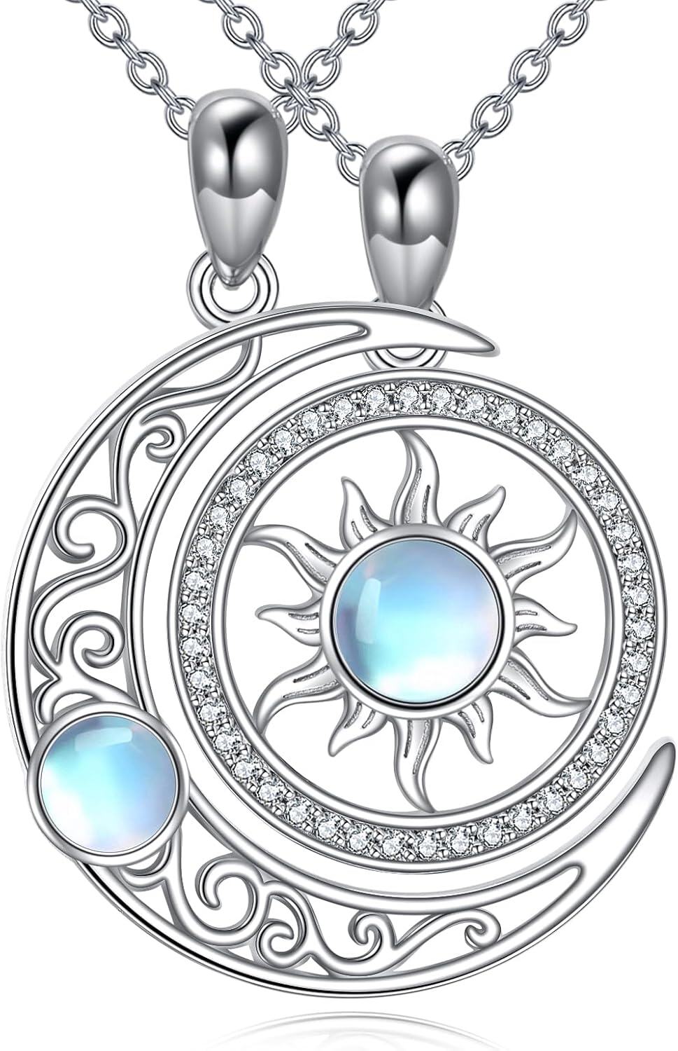Sterling Silver Couples BFF Necklace w Cross Yin Yang Sun Moon Mountain Wave Pendant-0-1