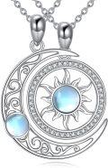 wholesale 925 Sterling Silver Couples Best Friends Forever Necklaces with Crescent Moon and Sun Pendants-0-0