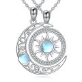 wholesale 925 Sterling Silver Couples Best Friends Forever Necklaces with Crescent Moon and Sun Pendants-0-0
