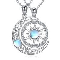 wholesale 925 Sterling Silver Couples Best Friends Forever Necklaces with Crescent Moon and Sun Pendants-Sun Moon