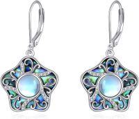 wholesale 925 Sterling Silver Moonstone Abalone Star of David Witchy Celtic Shell Flower Saturn Dangle Earrings for Women - Jewish and Irish Style Gift Ideas-B-Flower