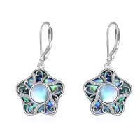 wholesale 925 Sterling Silver Moonstone Abalone Star of David Witchy Celtic Shell Flower Saturn Dangle Earrings Wholesale for Women - Jewish and Irish Style Gift Ideas-B-Flower