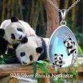 wholesale 925 Sterling Silver Panda Teardrop Pendant Necklace with Blue Stone and Bamboo Design-0-2
